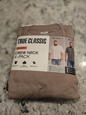True Classic Men’s Crew Neck Short Sleeve T-Shirt – Brown (2X-Large) 4-Pack
